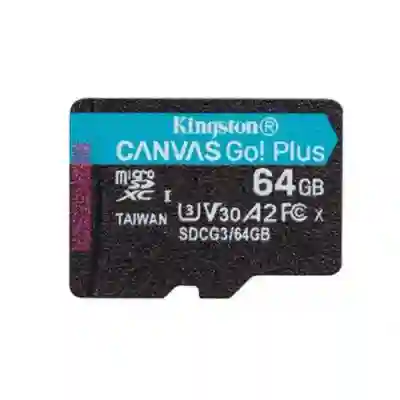 Memory Card microSDXC Kingston Canvas Go Plus 64GB, Class 10, UHS-I U3, V30, A2