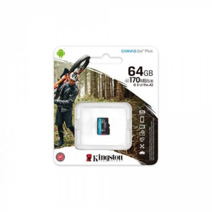 Memory Card microSDXC Kingston Canvas Go Plus 64GB, Class 10, UHS-I U3, V30, A2