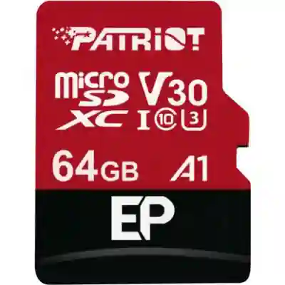 Memory Card microSDXC Patriot EP 64GB, Class 10, UHS-I U3, V30, A1 + Adaptor SD