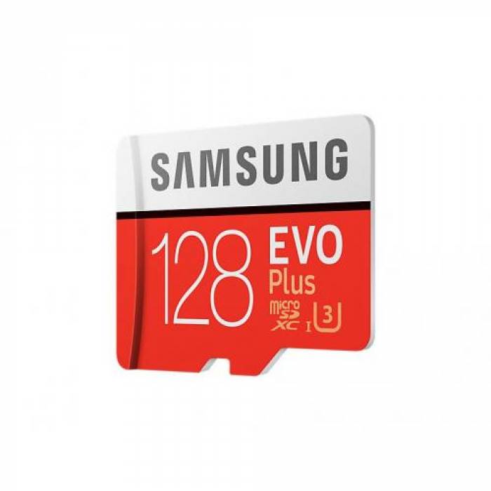 Memory Card microSDXC Samsung EVO Plus 128GB, Class 10, UHS-I U3 + Adaptor SD