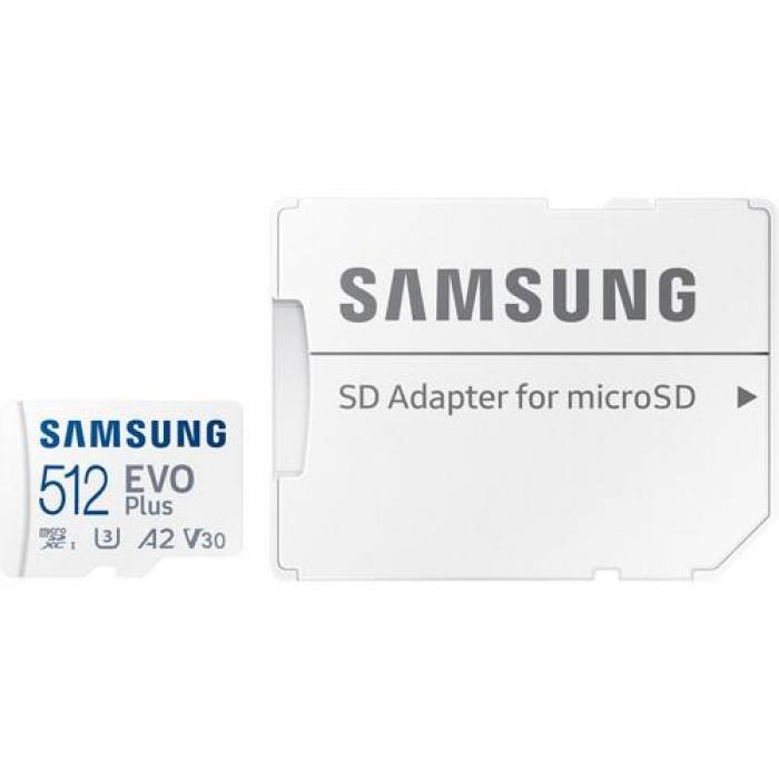 Memory Card microSDXC Samsung EVO Plus 512GB, Class 10, UHS-I U3, V30, A2 + Adaptor SD