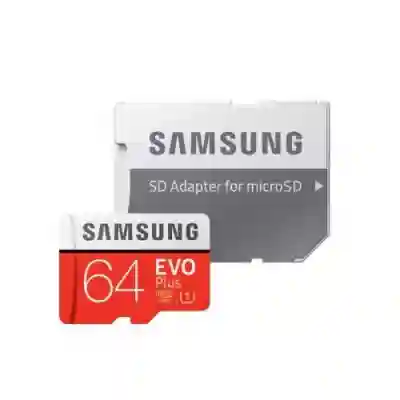 Memory Card microSDXC Samsung EVO Plus 64GB, Class 10, UHS-I U1 + Adaptor SD