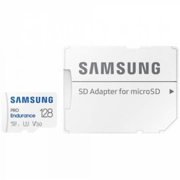 Memory Card microSDXC Samsung PRO Endurance 128GB, Class 10, UHS-I U3, V30 + Adaptor SD