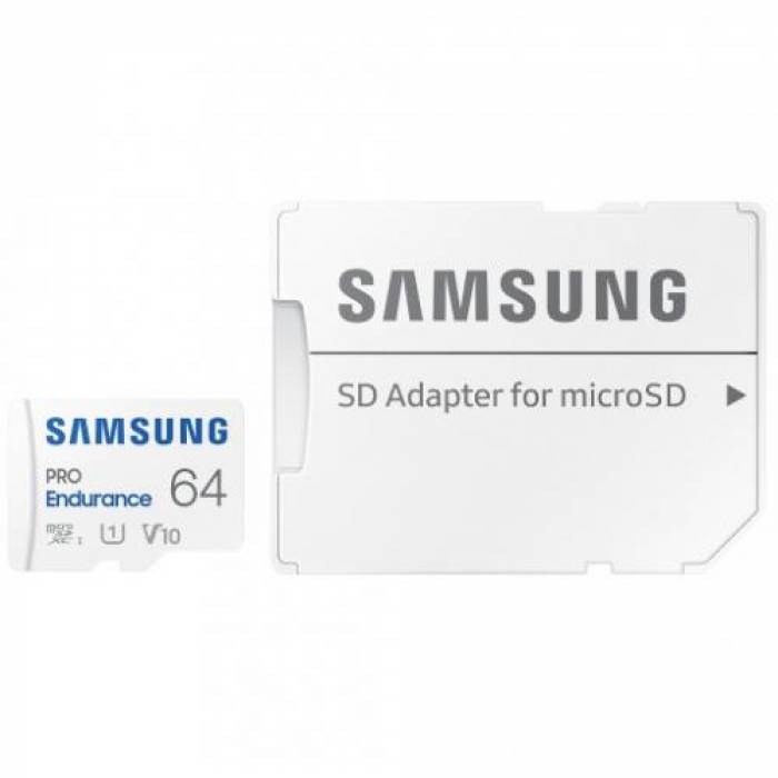 Memory Card microSDXC Samsung PRO Endurance 64GB, Class 10, UHS-I U1, V10 + Adaptor SD