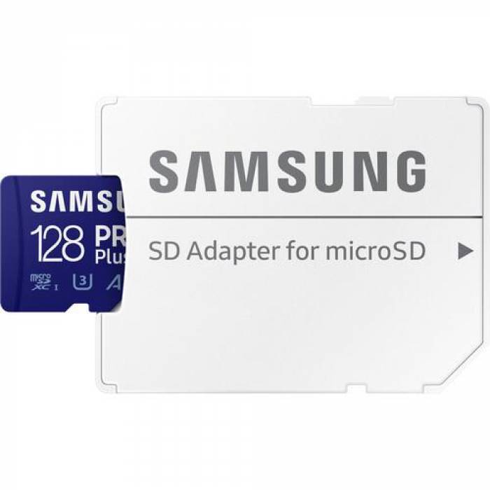 Memory Card microSDXC Samsung PRO Plus 128GB, Class 10, UHS-I U3, V30, A2 + Adaptor SD