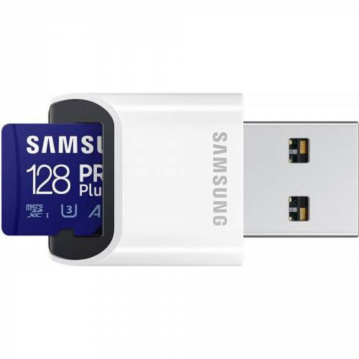 Memory Card microSDXC Samsung PRO Plus 128GB, Class 10, UHS-I U3, V30, A2 + USB Card Reader