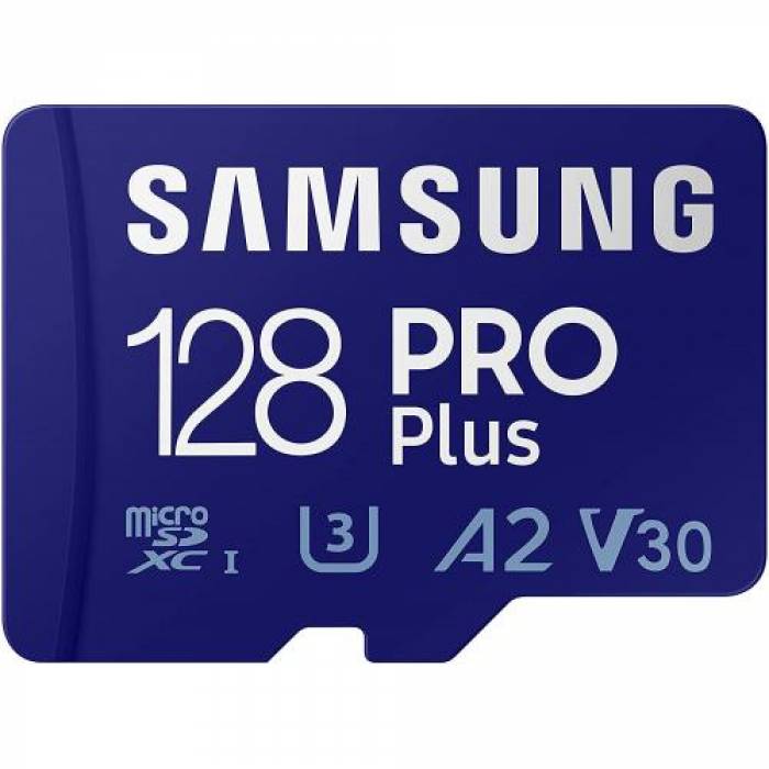Memory Card microSDXC Samsung PRO Plus 128GB, Class 10, UHS-I U3, V30, A2 + USB Card Reader