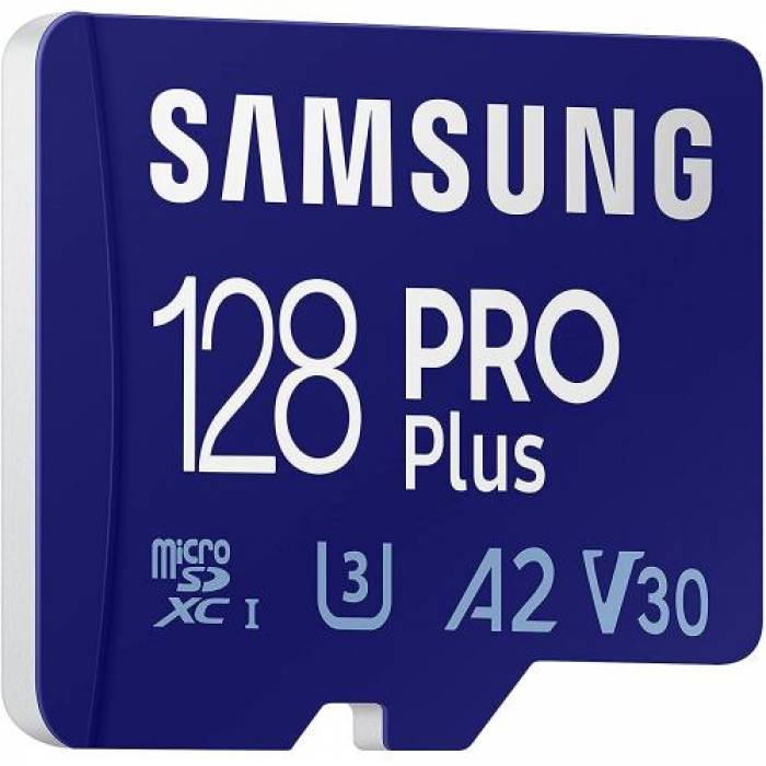 Memory Card microSDXC Samsung PRO Plus 128GB, Class 10, UHS-I U3, V30, A2 + USB Card Reader