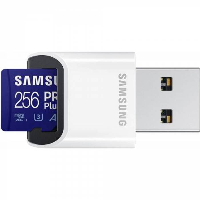 Memory Card microSDXC Samsung PRO Plus 256GB, Class 10, UHS-I U3, V30, A2 + USB Card Reader