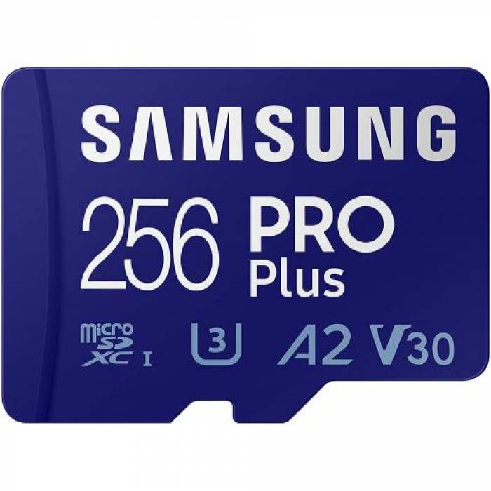 Memory Card microSDXC Samsung PRO Plus 256GB, Class 10, UHS-I U3, V30, A2 + USB Card Reader