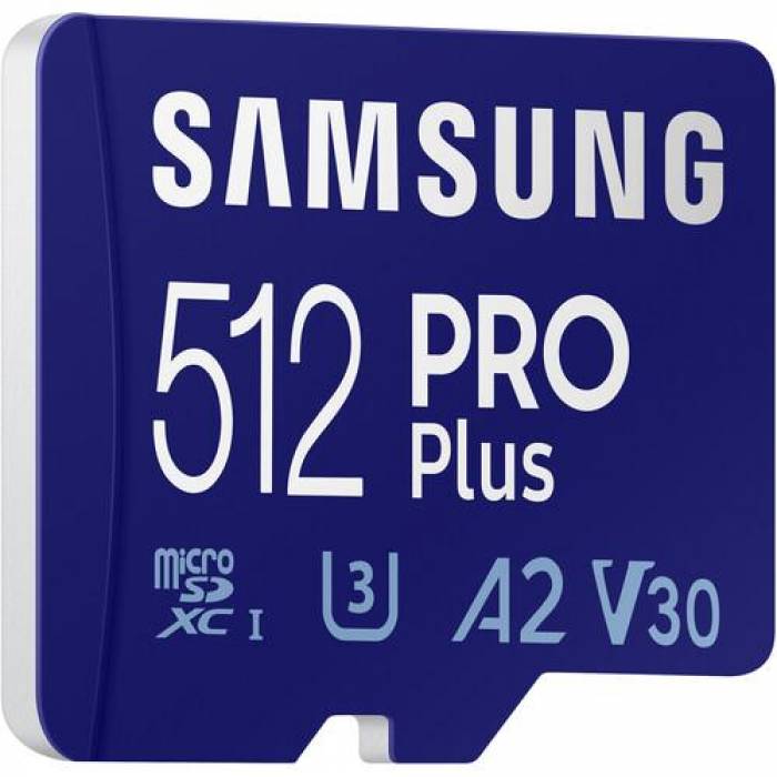 Memory Card microSDXC Samsung PRO Plus 512GB, Class 10, UHS-I U3, V30, A2 + Adaptor SD