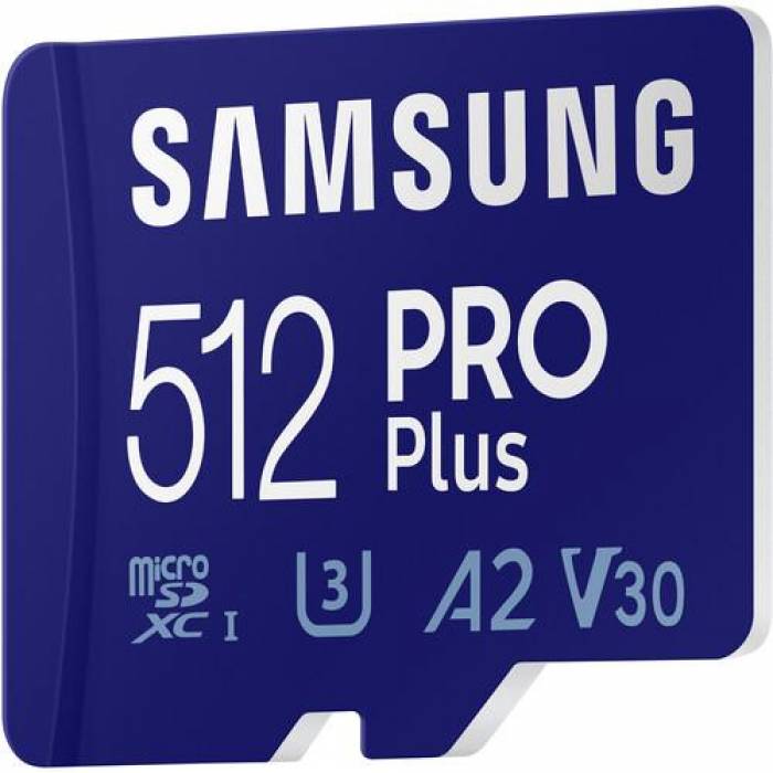 Memory Card microSDXC Samsung PRO Plus 512GB, Class 10, UHS-I U3, V30, A2 + Adaptor SD