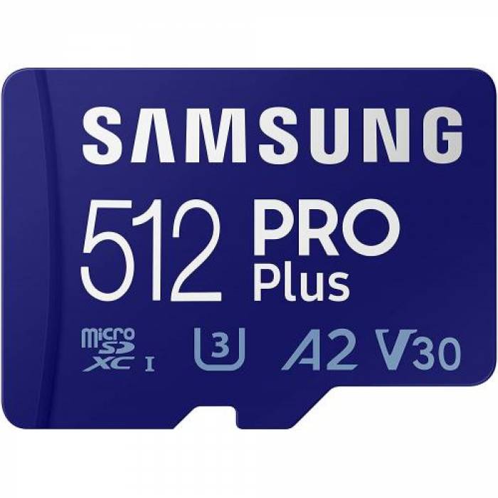 Memory Card microSDXC Samsung PRO Plus 512GB, Class 10, UHS-I U3, V30, A2 + USB Card Reader