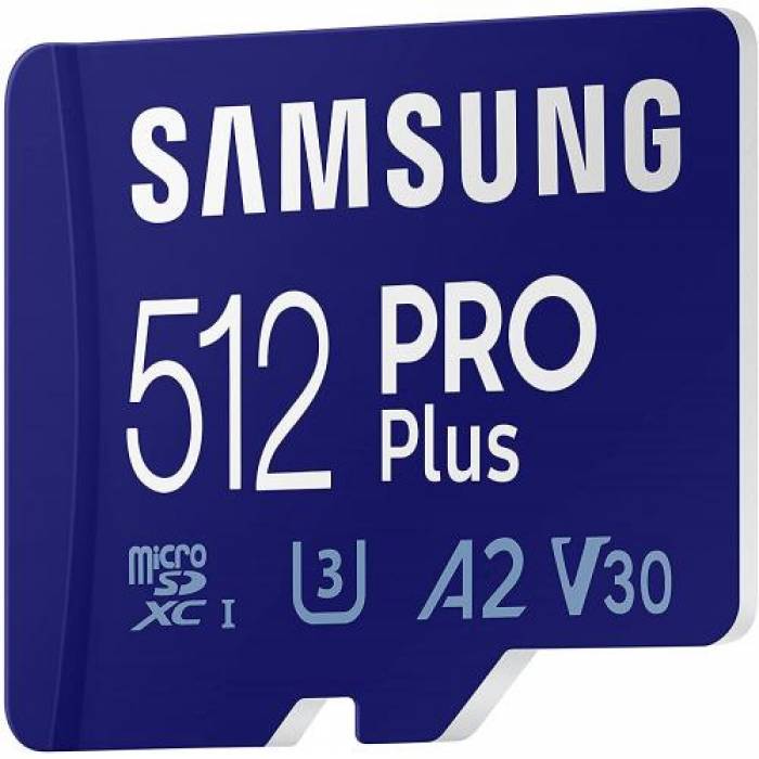 Memory Card microSDXC Samsung PRO Plus 512GB, Class 10, UHS-I U3, V30, A2 + USB Card Reader