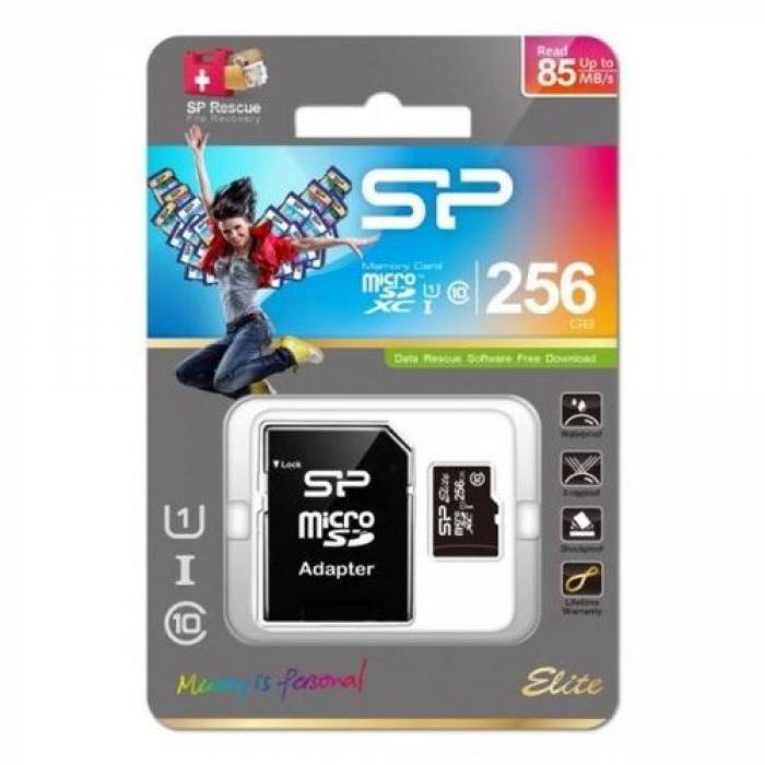 Memory Card microSDXC Silicon Power Elite 256GB, Class 10, UHS-I U1 + Adaptor SD