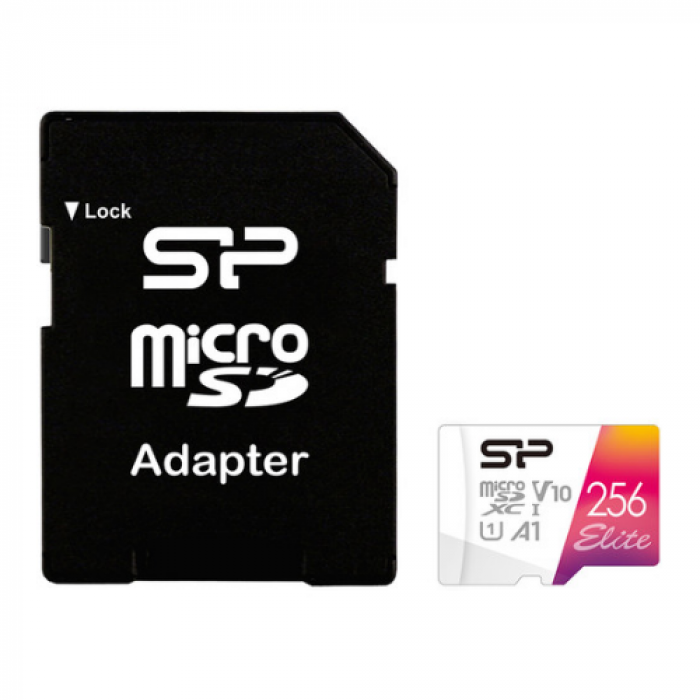 Memory Card microSDXC Silicon Power Elite 256GB, Class 10, UHS-I U1, V10, A1 + Adaptor SD