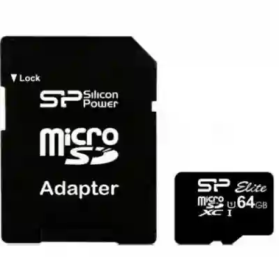 Memory Card microSDXC Silicon Power Elite 64GB, Class 10, UHS-I U1 + Adaptor SD