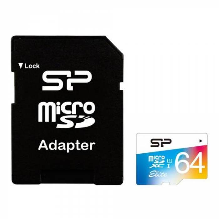 Memory Card microSDXC Silicon Power Elite 64GB, Class 10, UHS-I U1 + Adaptor SD