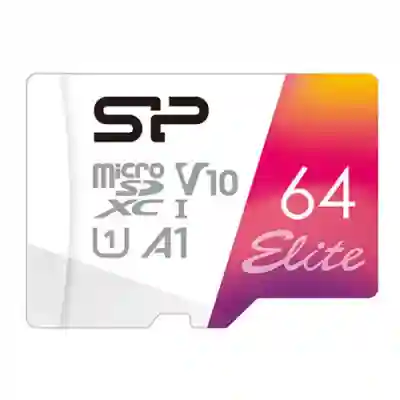 Memory Card microSDXC Silicon Power Elite 64GB, Class 10, UHS-I U1, V10, A1 + Adaptor SD