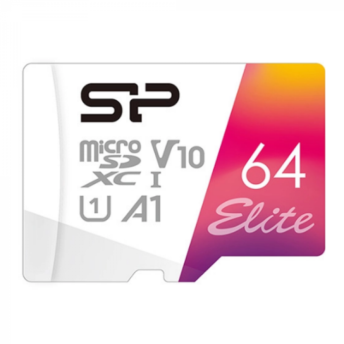 Memory Card microSDXC Silicon Power Elite 64GB, Class 10, UHS-I U1, V10, A1 + Adaptor SD