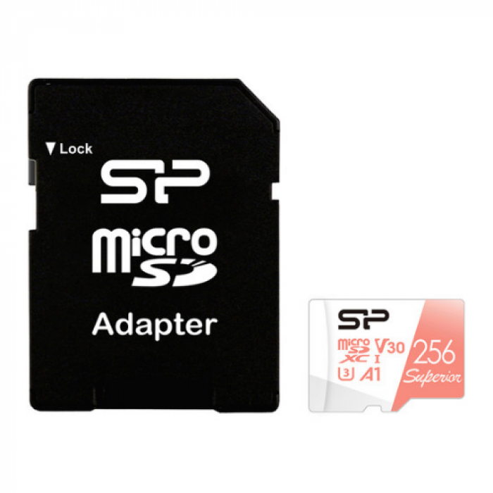 Memory Card microSDXC Silicon Power Superior 256GB, Class 10, UHS-I U3, V30, A1 + Adaptor SD