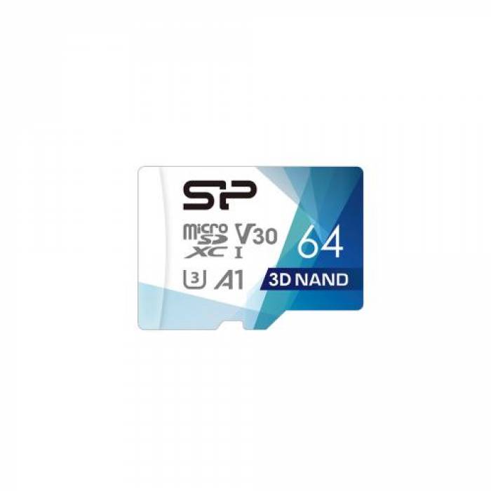 Memory Card microSDXC Silicon Power Superior Pro 64GB, Class 10, UHS-I U3, V30, A1 + Adaptor SD