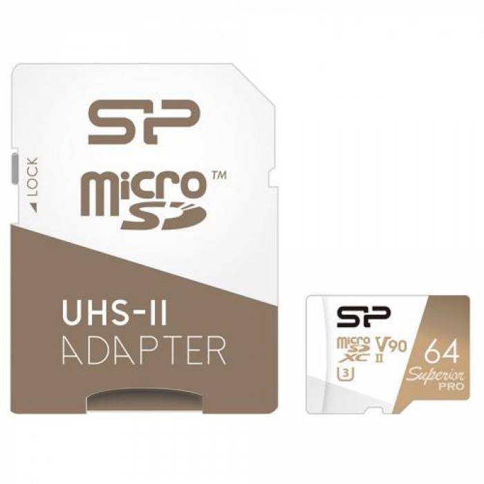 Memory Card microSDXC Silicon Power Superior Pro 64GB, Class 10, UHS-II U3, V90 + Adaptor SD