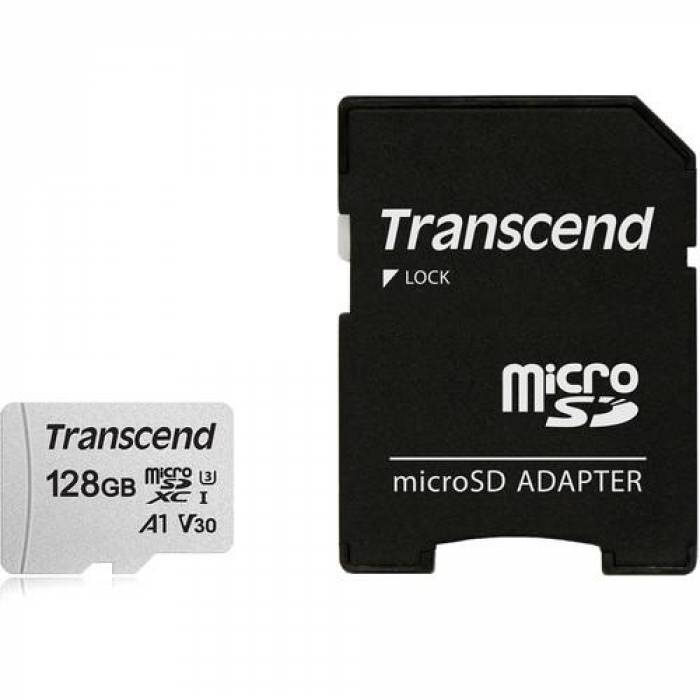 Memory Card microSDXC Transcend 300S 128GB, Class 10, UHS-I U3, V30, A1 + Adaptor SD