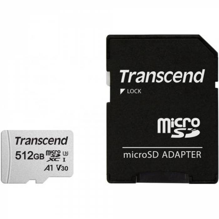 Memory Card microSDXC Transcend 300S 512GB, Class 10, UHS-I U3, V30, A1 + Adaptor SD