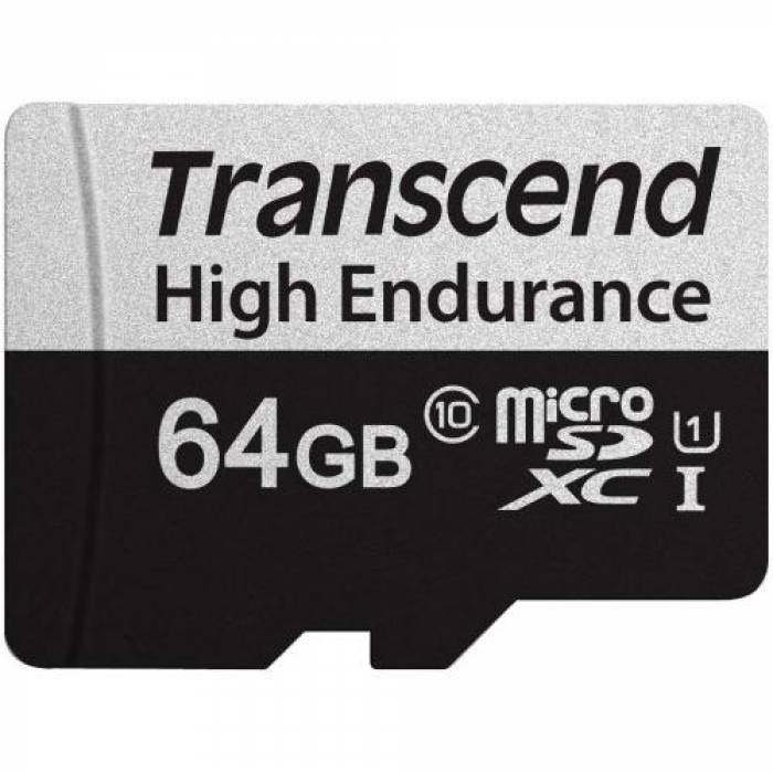 Memory Card microSDXC Transcend 350V 64GB, Class 10, UHS-I U1 + Adaptor SD
