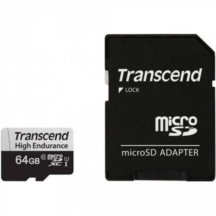 Memory Card microSDXC Transcend 350V 64GB, Class 10, UHS-I U1 + Adaptor SD