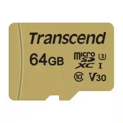 Memory Card microSDXC Transcend 500S 64GB, Class 10, UHS-I U3, V30 + Adaptor SD