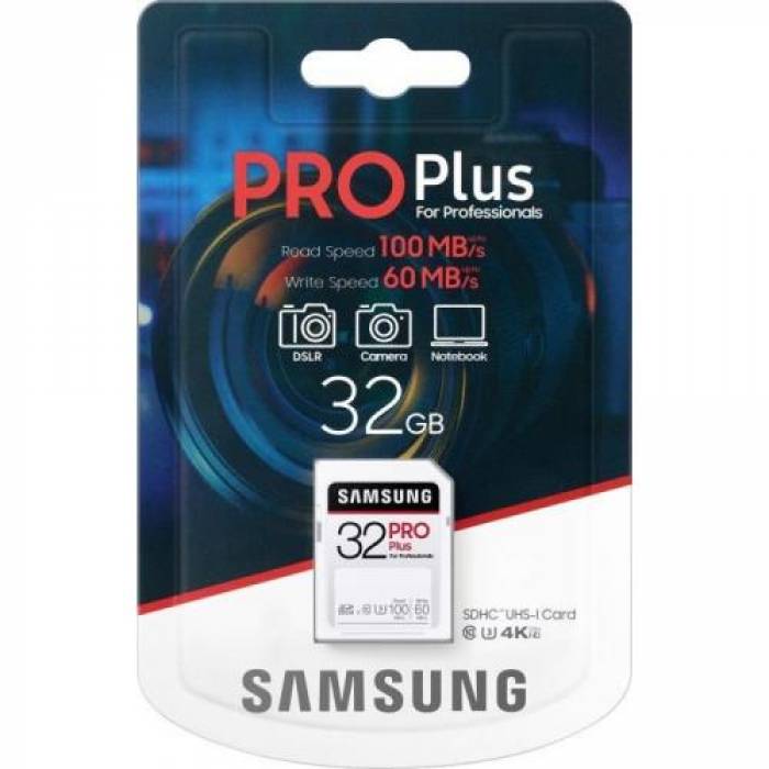 Memory Card SDHC Samsung PRO Plus 32GB, Class 10, UHS-I U3