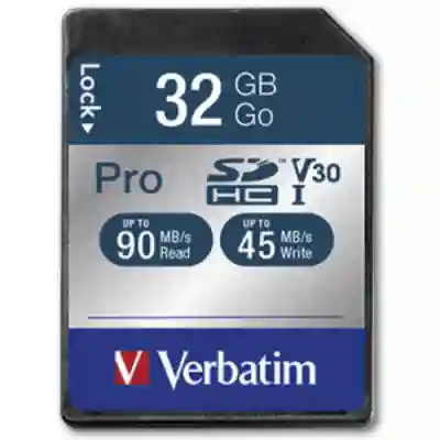 Memory Card SDHC Verbatim Pro 32GB, Class 10, UHS-I U3, V30