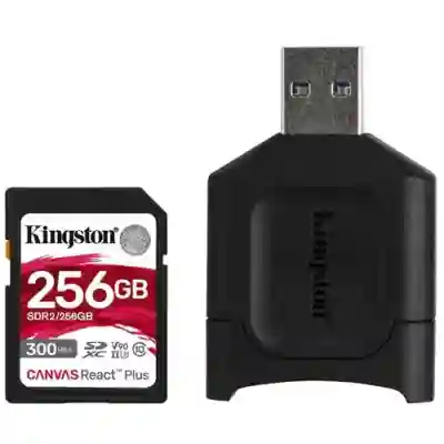 Memory Card SDXC Kingston Canvas React Plus 256GB, Class 10, UHS-II U3, V90 + USB card reader