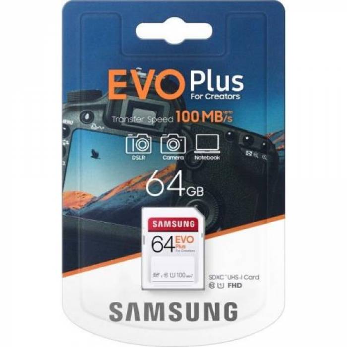 Memory Card SDXC Samsung EVO Plus 64GB, Class 10, UHS-I U1