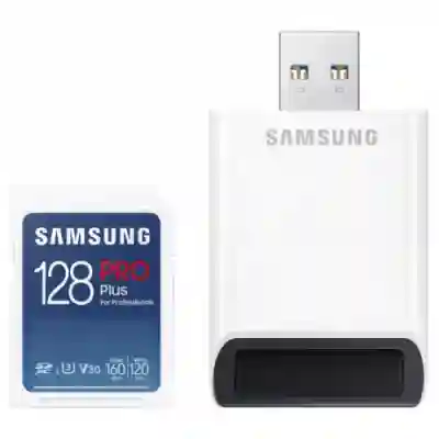 Memory Card SDXC Samsung PRO Plus 128GB, Class 10, UHS-I U3, V30, + USB Card Reader