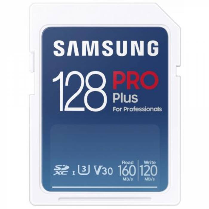 Memory Card SDXC Samsung PRO Plus 128GB, Class 10, UHS-I U3, V30, + USB Card Reader