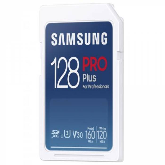 Memory Card SDXC Samsung PRO Plus 128GB, Class 10, UHS-I U3, V30, + USB Card Reader