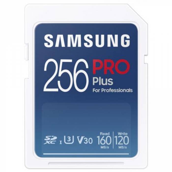Memory Card SDXC Samsung PRO Plus 256GB, Class 10, UHS-I U3, V30, + USB Card Reader