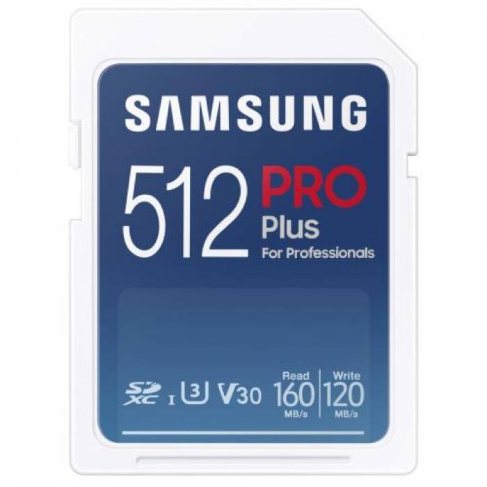 Memory Card SDXC Samsung PRO Plus 512GB, Class 10, UHS-I U3, V30, + USB Card Reader