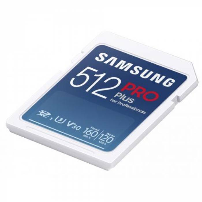 Memory Card SDXC Samsung PRO Plus 512GB, Class 10, UHS-I U3, V30, + USB Card Reader