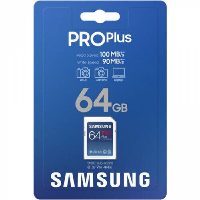 Memory Card SDXC Samsung PRO Plus 64GB, Class 10, UHS-I U3, V30