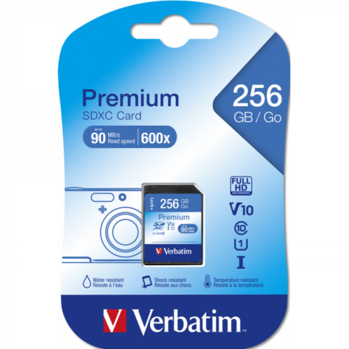 Memory Card SDXC Verbatim Premium 256GB, Class 10, UHS-I U1, V10