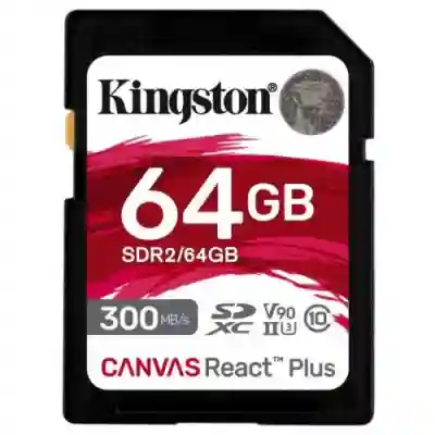 Memory SDXC Kingston Canvas React Plus 64GB, Class 10, UHS-II U3, V90