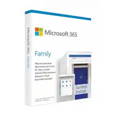 Microsoft 365 Family, Engleza, Medialess Retail, 1Year/1User