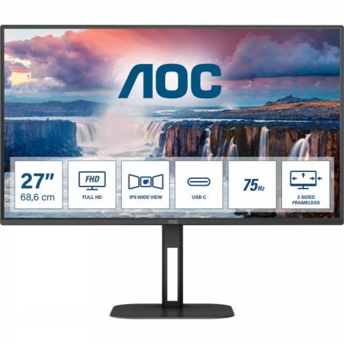 Monitor LED AOC 27V5CE/BK, 27inch, 1920x1080, 4ms GTG, Black