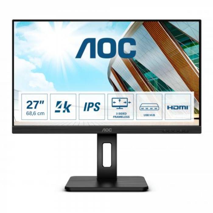 Monitor LED AOC U27P2CA, 27inch, 3840x2160, 4ms, Black