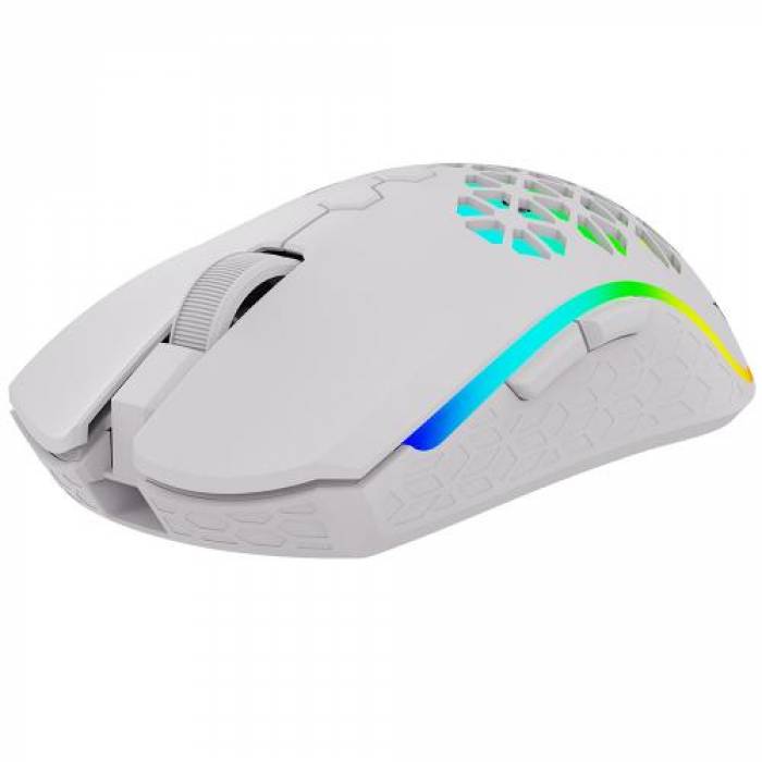 Mouse Optic AQIRYS Polaris RGB, USB Wireless, White
