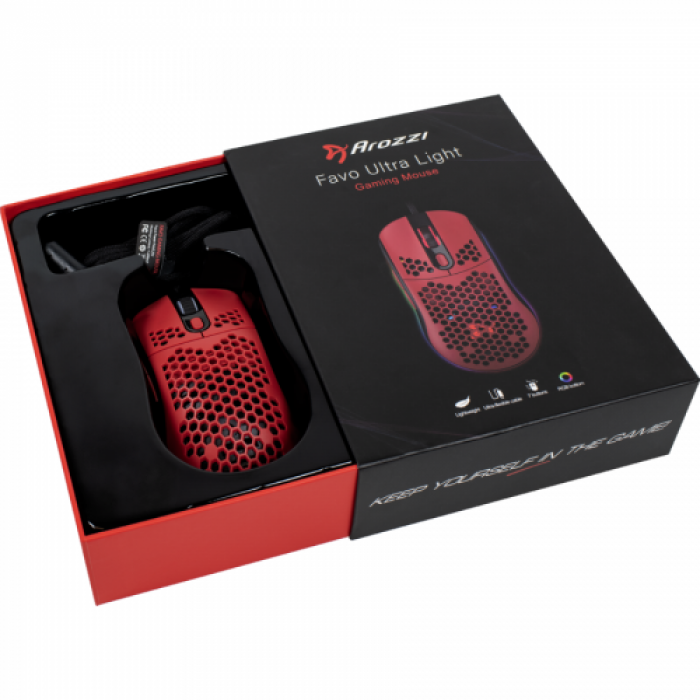 Mouse Optic Arozzi FAVO RGB, USB, Red